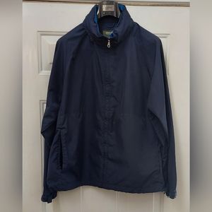 EDDIE BAUER MEN'S NAVY BLUE POLYESTER ZIP-UP HIDDEN HOODIE WINDBREAKER SIZE XL